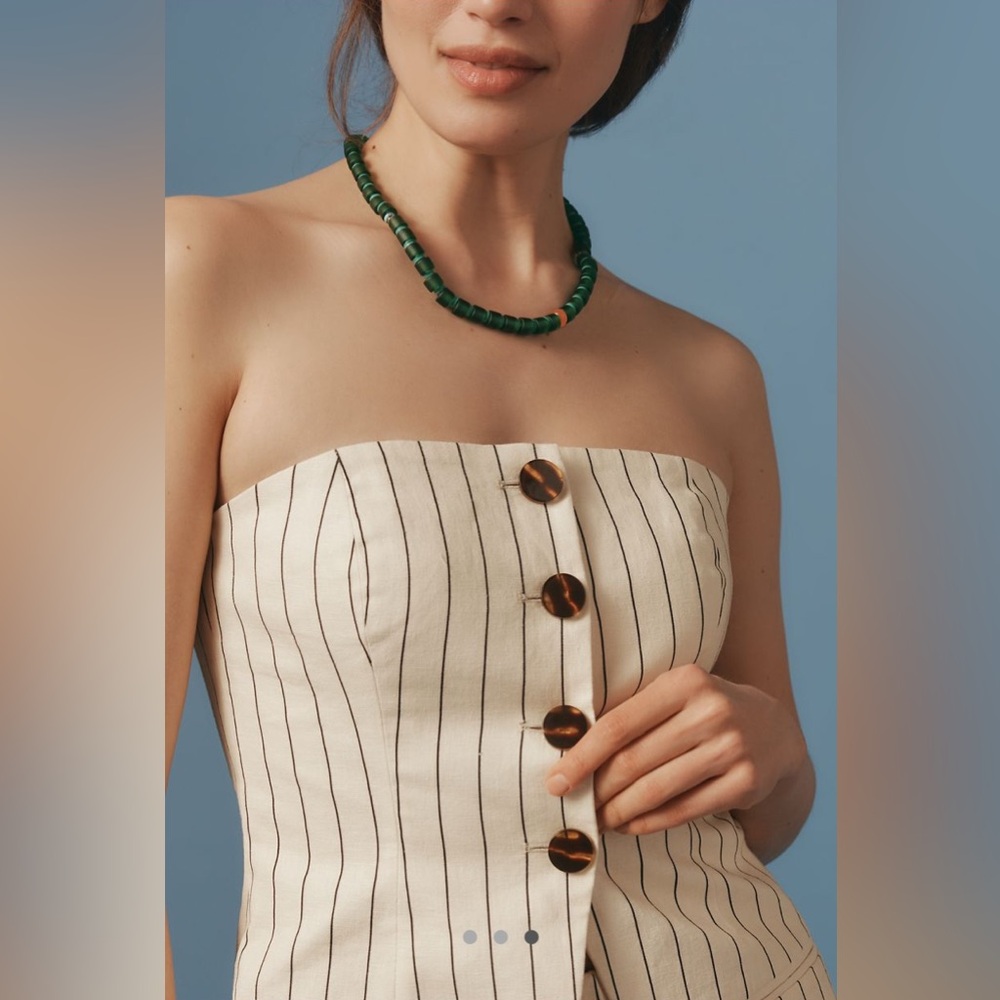 Simon Miller Cream Strapless Pinstripe Button-Front Top